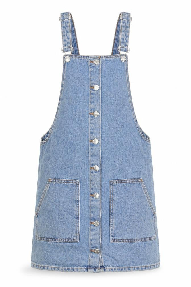 Denim & Co. Womens Blue 100% Cotton Pinafore/Dungaree Dress Size 8 Square Neck Button