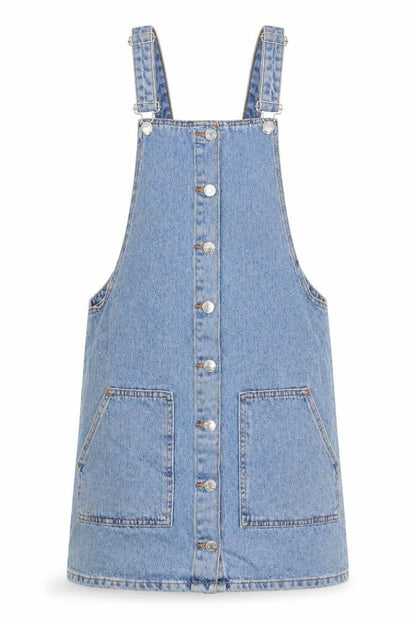 Denim & Co. Womens Blue 100% Cotton Pinafore/Dungaree Dress Size 8 Square Neck Button