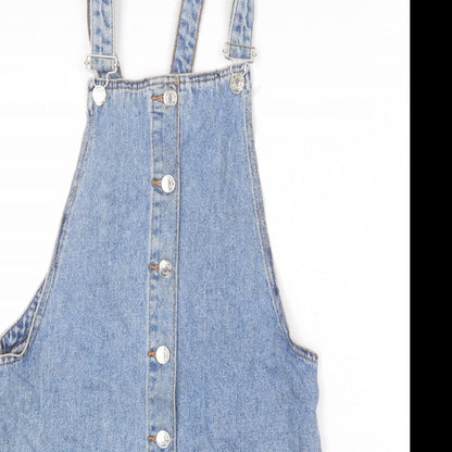 Denim & Co. Womens Blue 100% Cotton Pinafore/Dungaree Dress Size 8 Square Neck Button