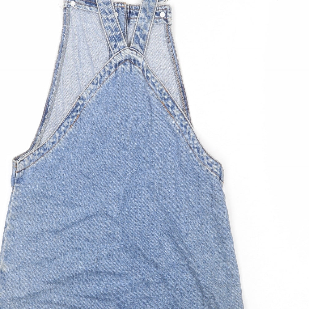 Denim & Co. Womens Blue 100% Cotton Pinafore/Dungaree Dress Size 8 Square Neck Button
