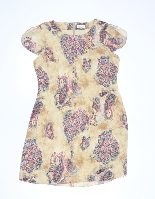 Klass Womens Beige Floral Polyester A-Line Size 16 Round Neck Zip - Paisley