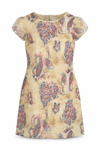 Klass Womens Beige Floral Polyester A-Line Size 16 Round Neck Zip - Paisley