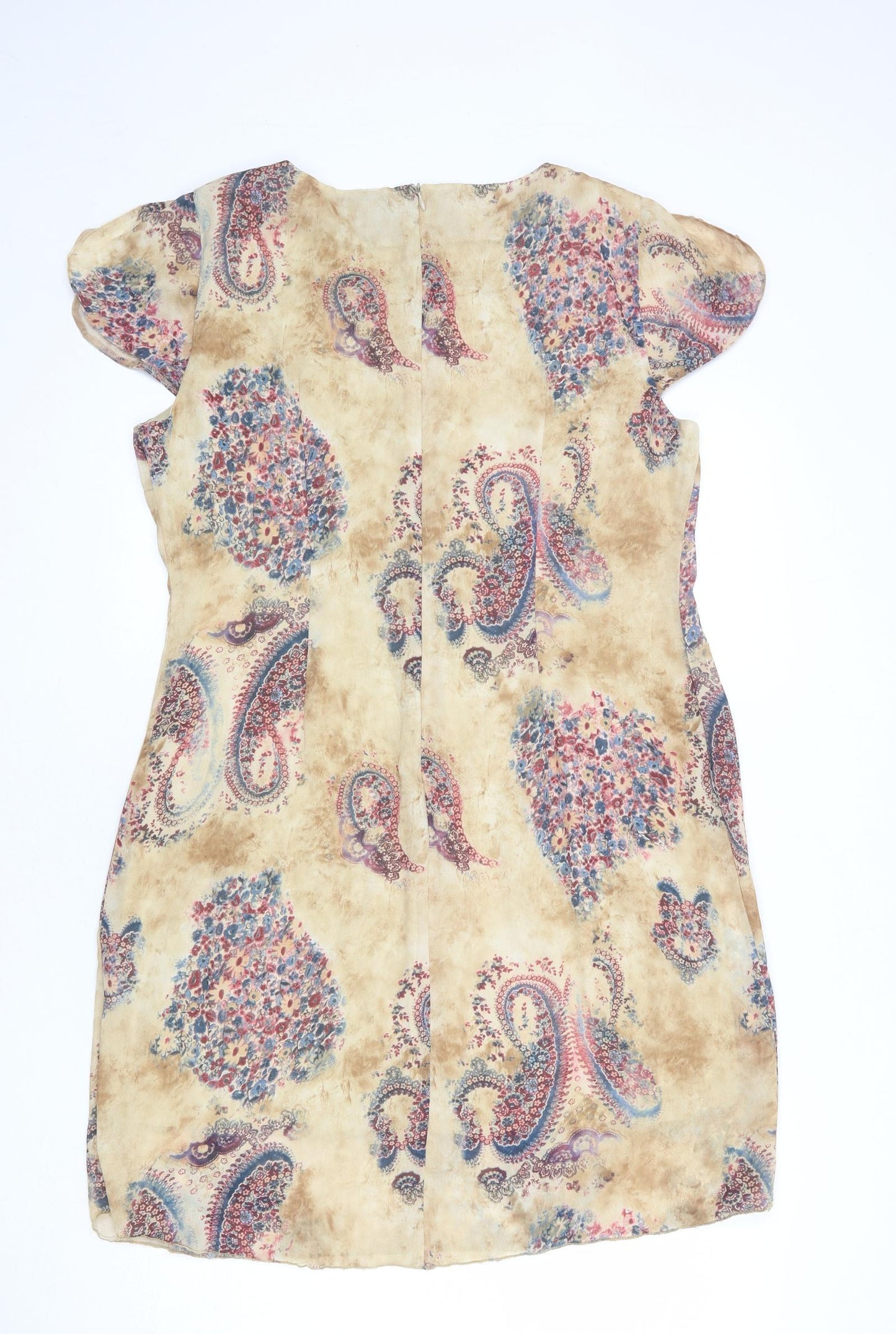 Klass Womens Beige Floral Polyester A-Line Size 16 Round Neck Zip - Paisley