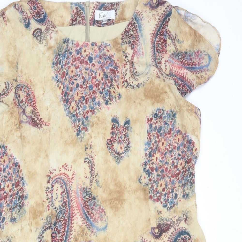 Klass Womens Beige Floral Polyester A-Line Size 16 Round Neck Zip - Paisley