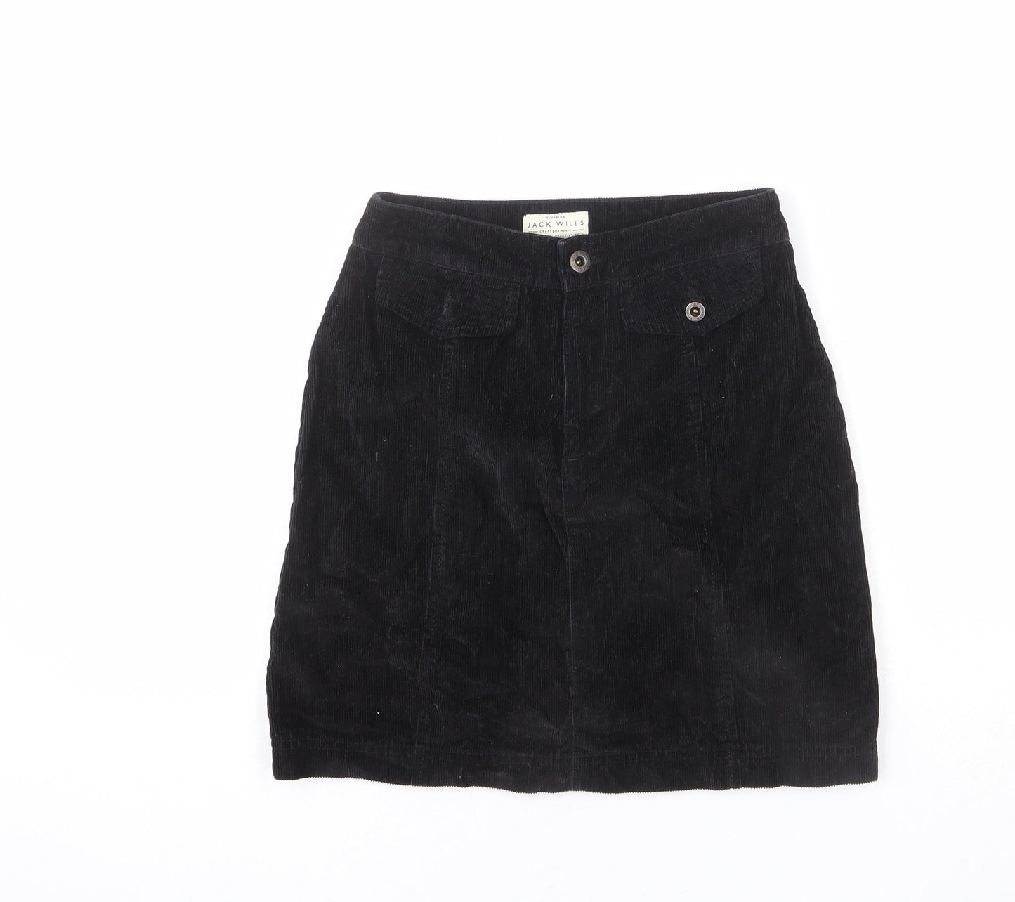 Jack Wills Womens Black Cotton A-Line Skirt Size 6 Zip
