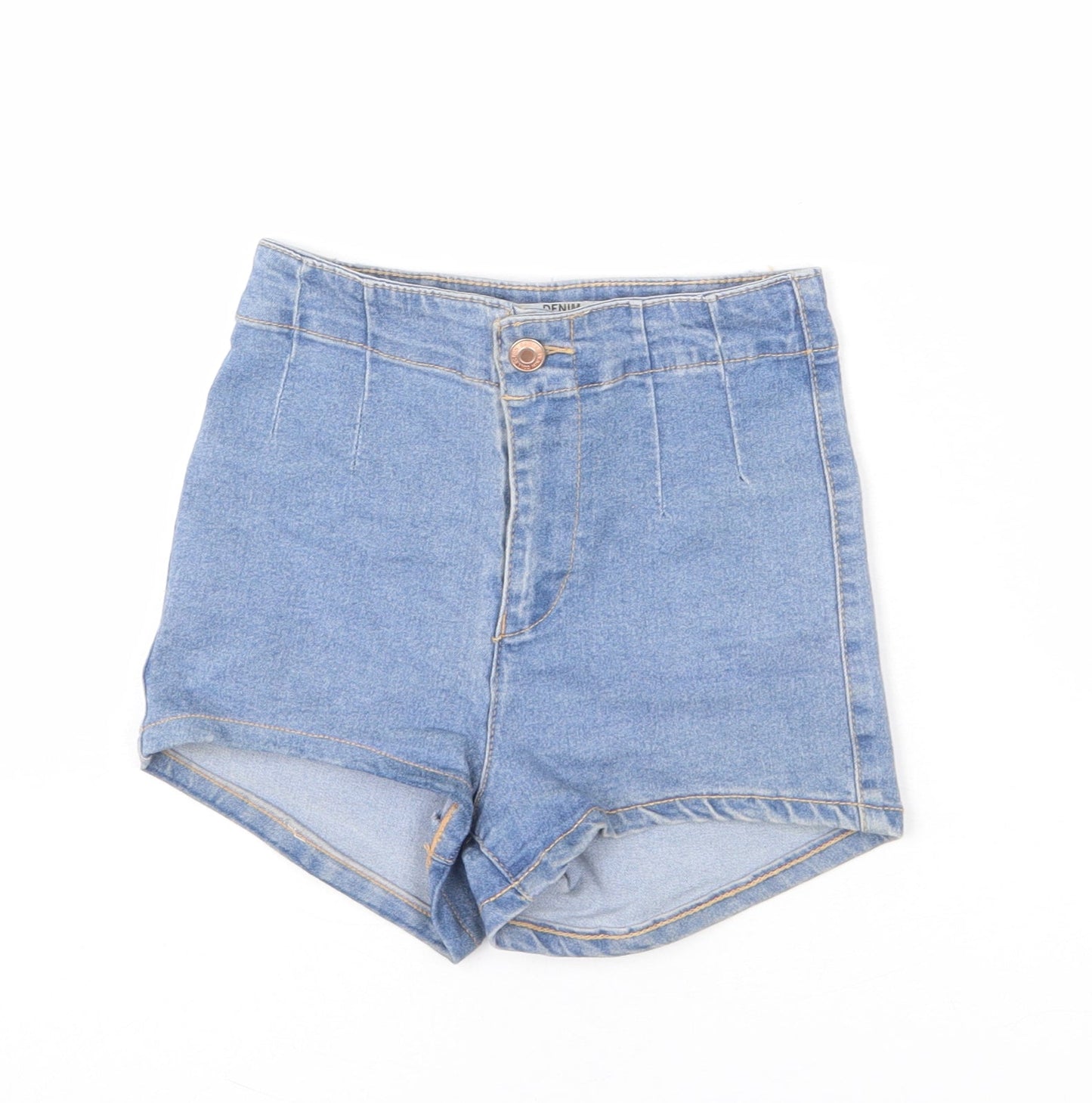 Bershka Womens Blue Cotton Hot Pants Shorts Size 4 Regular Zip