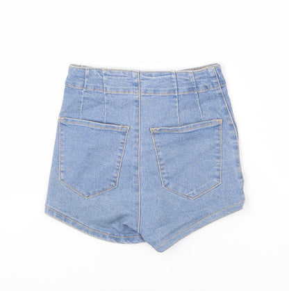 Bershka Womens Blue Cotton Hot Pants Shorts Size 4 Regular Zip