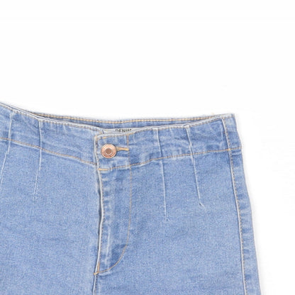 Bershka Womens Blue Cotton Hot Pants Shorts Size 4 Regular Zip