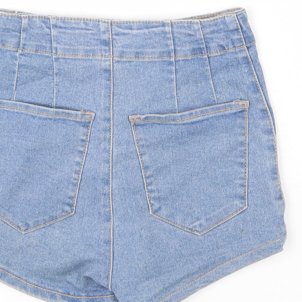 Bershka Womens Blue Cotton Hot Pants Shorts Size 4 Regular Zip