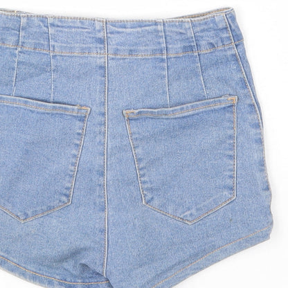 Bershka Womens Blue Cotton Hot Pants Shorts Size 4 Regular Zip