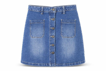 Avenue Womens Blue Cotton A-Line Skirt Size 10 Button