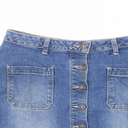 Avenue Womens Blue Cotton A-Line Skirt Size 10 Button