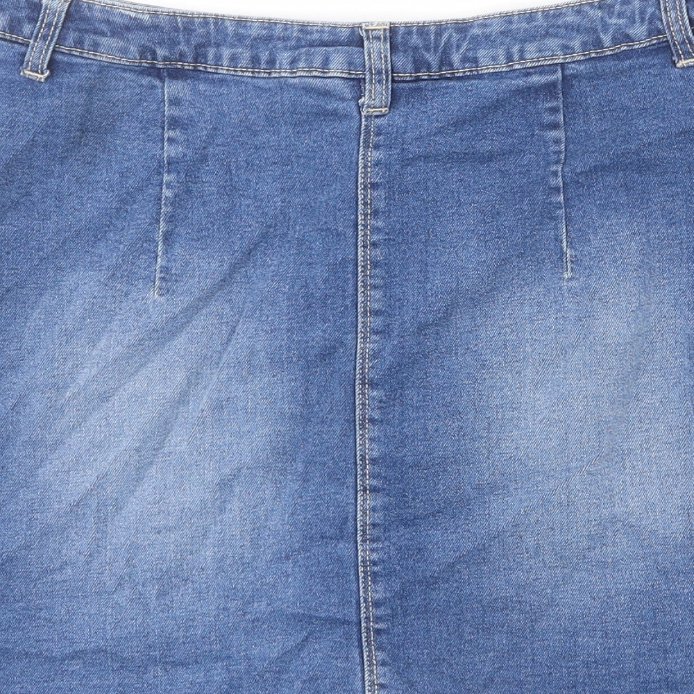 Avenue Womens Blue Cotton A-Line Skirt Size 10 Button