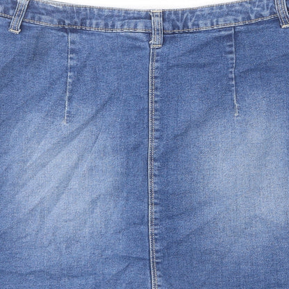Avenue Womens Blue Cotton A-Line Skirt Size 10 Button