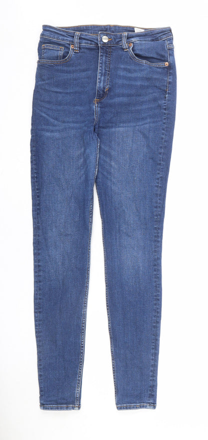 Monki Womens Blue Cotton Skinny Jeans Size 32 in L29 in Regular Zip