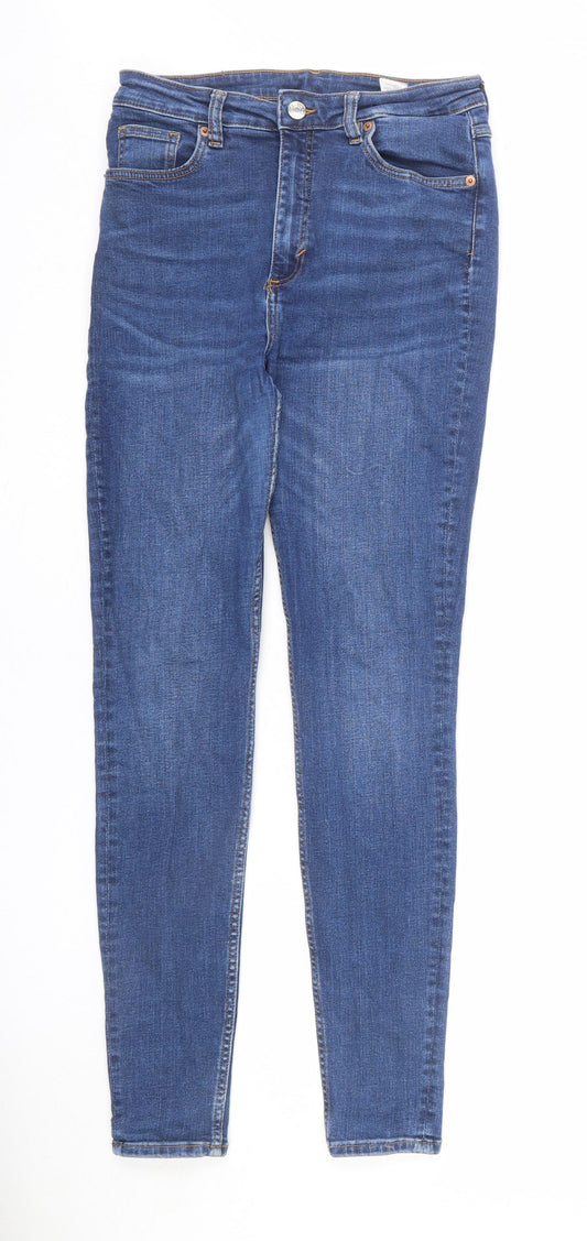 Monki Womens Blue Cotton Skinny Jeans Size 32 in L29 in Regular Zip