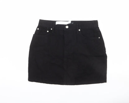 ASOS Womens Black Cotton A-Line Skirt Size 12 Zip