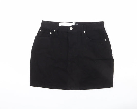 ASOS Womens Black Cotton A-Line Skirt Size 12 Zip