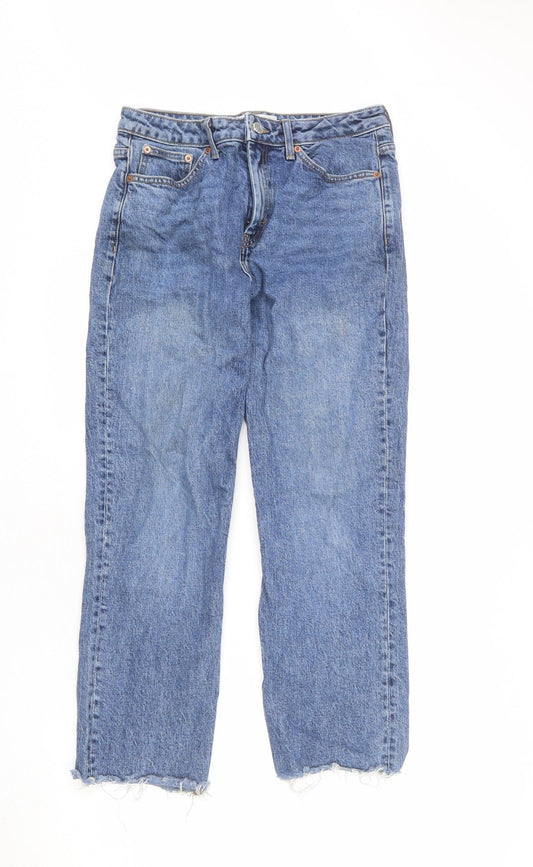 Topshop Womens Blue Cotton Straight Jeans Size 30 in L32 in Regular Zip - Distressed Hems
