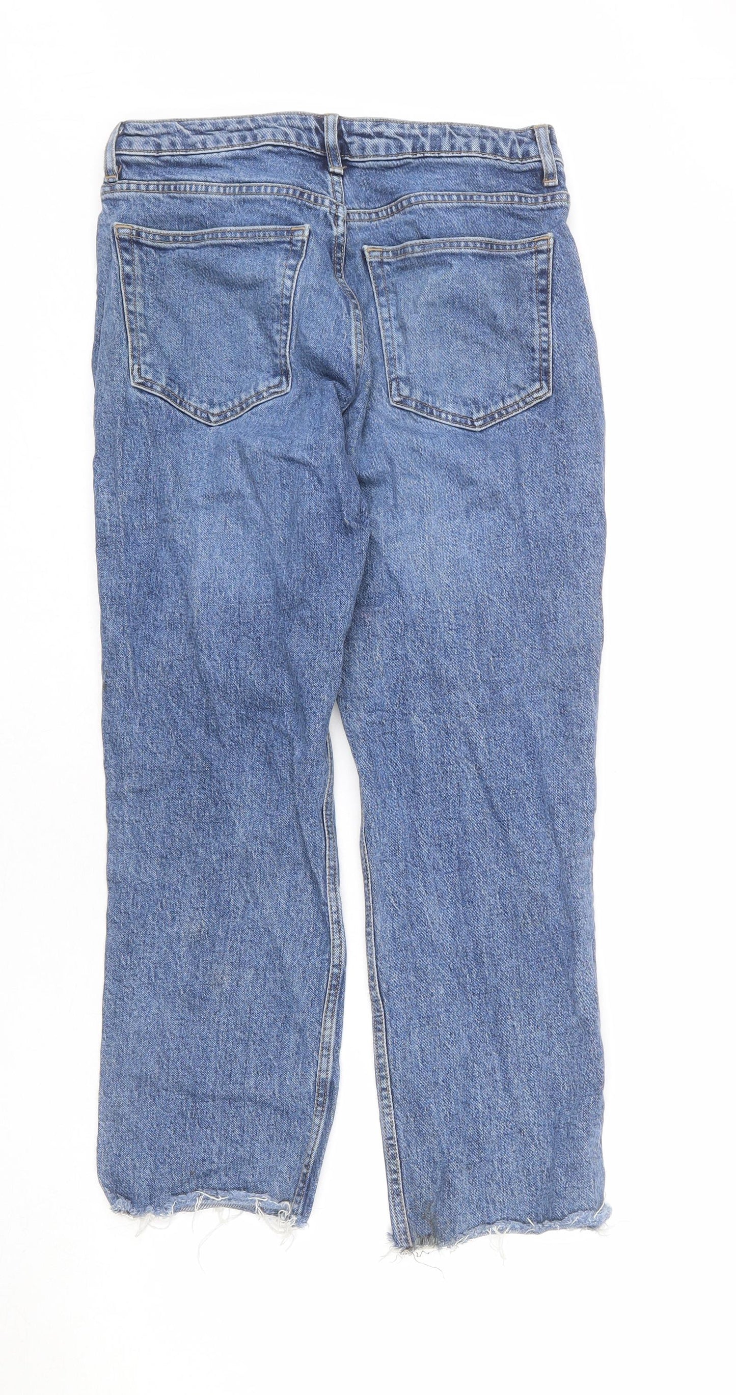 Topshop Womens Blue Cotton Straight Jeans Size 30 in L32 in Regular Zip - Distressed Hems