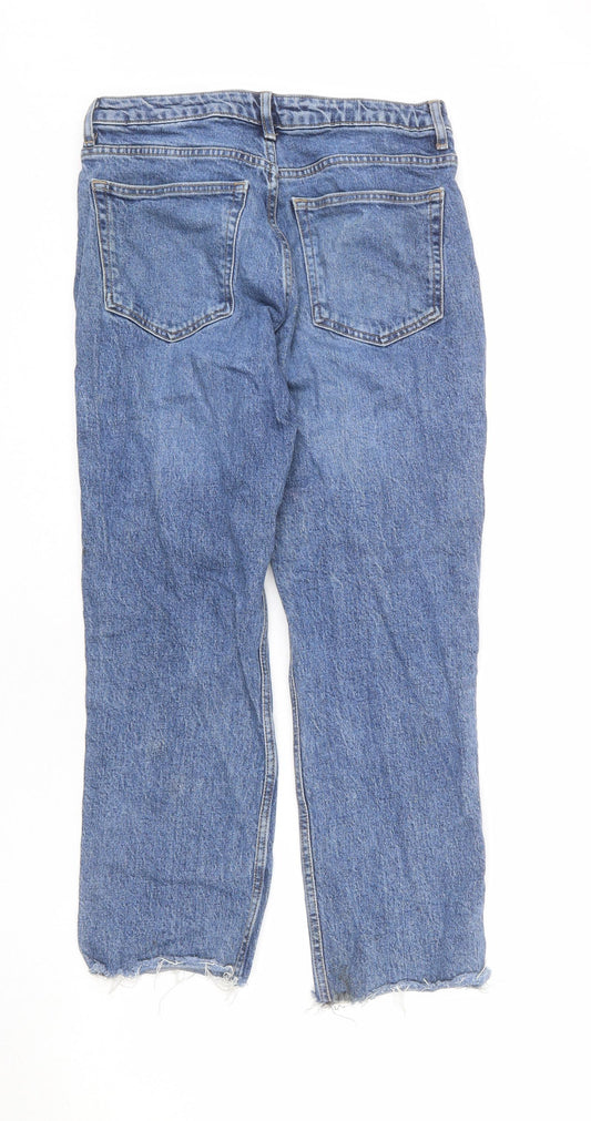 Topshop Womens Blue Cotton Straight Jeans Size 30 in L32 in Regular Zip - Distressed Hems