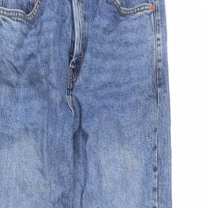 Topshop Womens Blue Cotton Straight Jeans Size 30 in L32 in Regular Zip - Distressed Hems