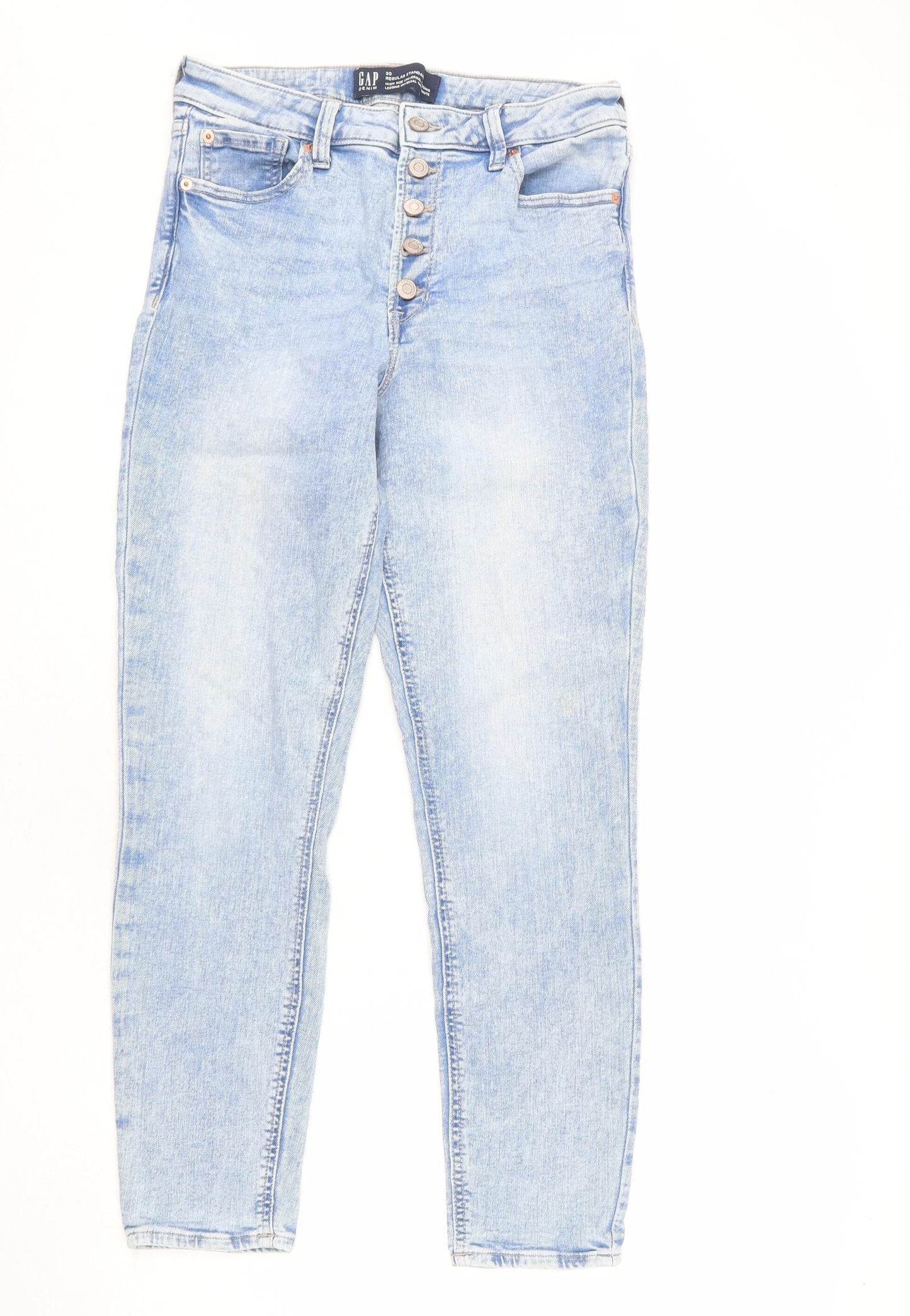 Gap Womens Blue Cotton Skinny Jeans Size 10 L30 in Regular Zip - Acid Wash Effect