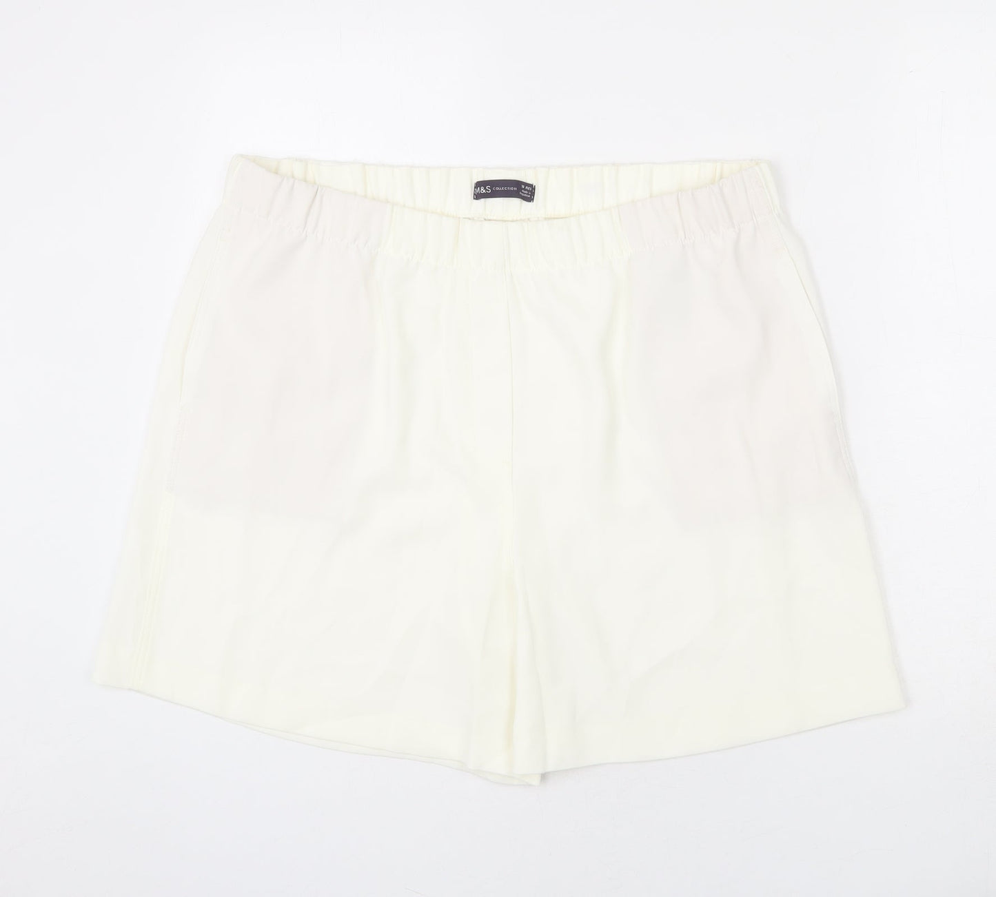 Marks and Spencer Womens Ivory Polyester Paperbag Shorts Size 18 L6 in Regular Pull On
