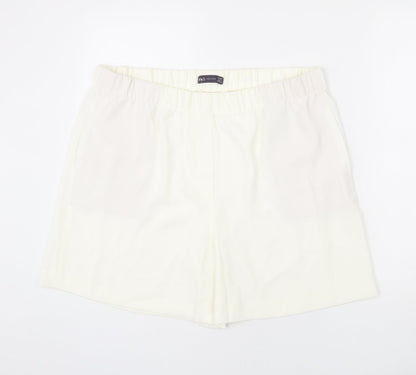 Marks and Spencer Womens Ivory Polyester Paperbag Shorts Size 18 L6 in Regular Pull On