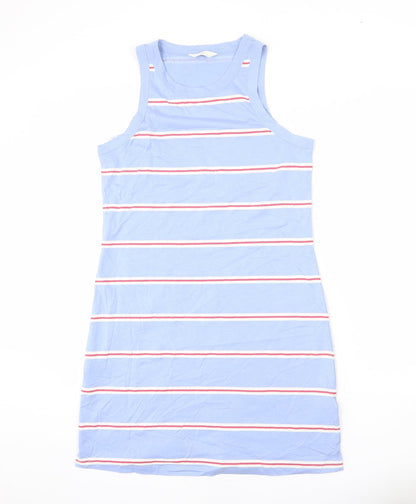 Marks and Spencer Womens Blue Striped Cotton Tank Dress Size M Round Neck Pullover
