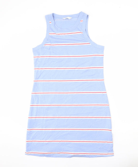 Marks and Spencer Womens Blue Striped Cotton Tank Dress Size M Round Neck Pullover