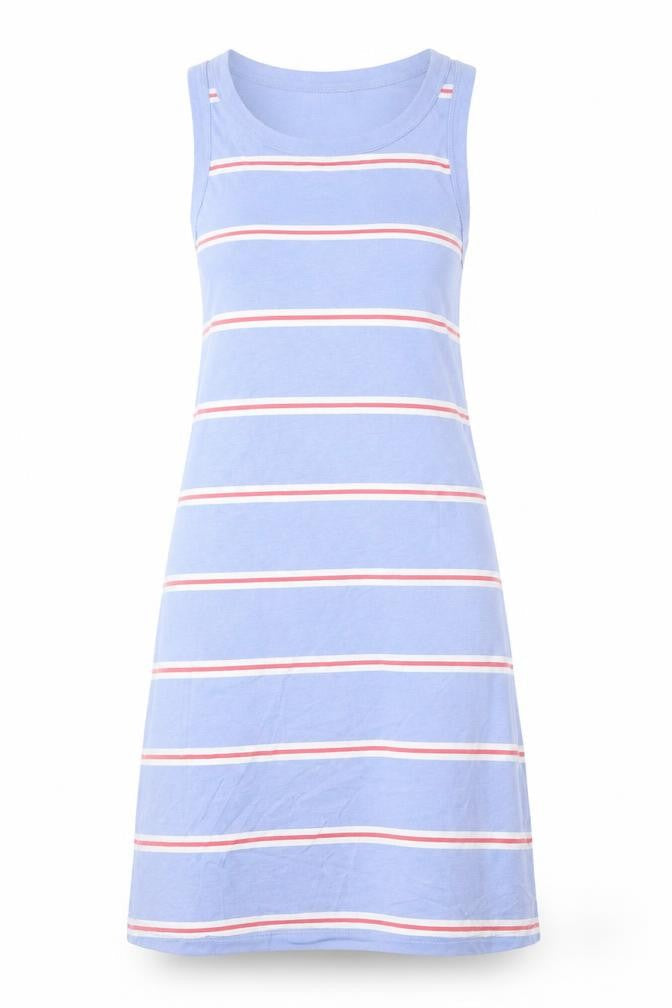 Marks and Spencer Womens Blue Striped Cotton Tank Dress Size M Round Neck Pullover