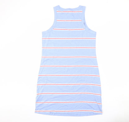 Marks and Spencer Womens Blue Striped Cotton Tank Dress Size M Round Neck Pullover