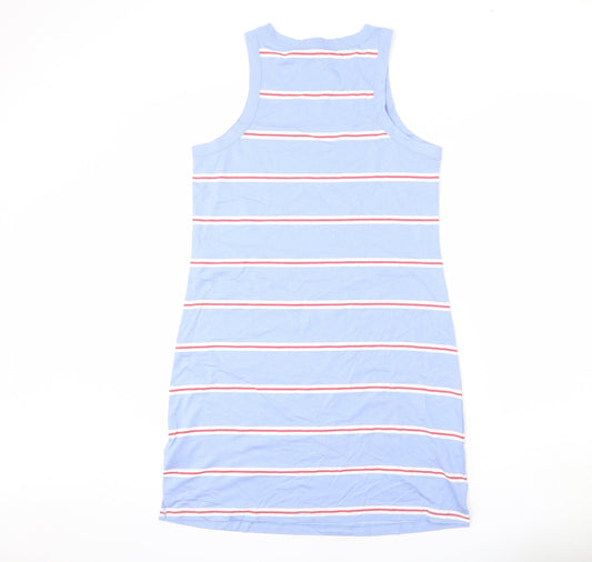 Marks and Spencer Womens Blue Striped Cotton Tank Dress Size M Round Neck Pullover