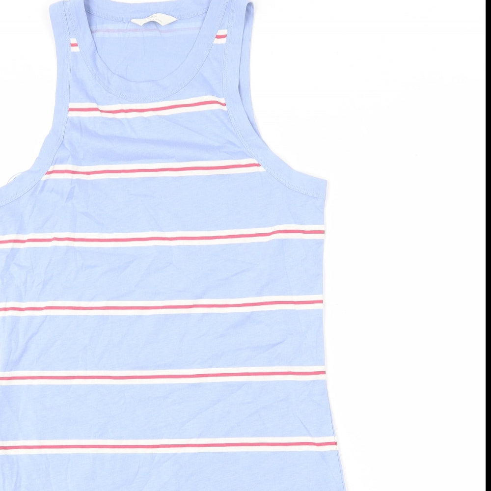 Marks and Spencer Womens Blue Striped Cotton Tank Dress Size M Round Neck Pullover