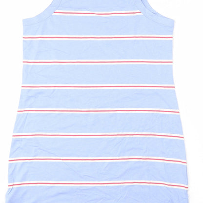 Marks and Spencer Womens Blue Striped Cotton Tank Dress Size M Round Neck Pullover