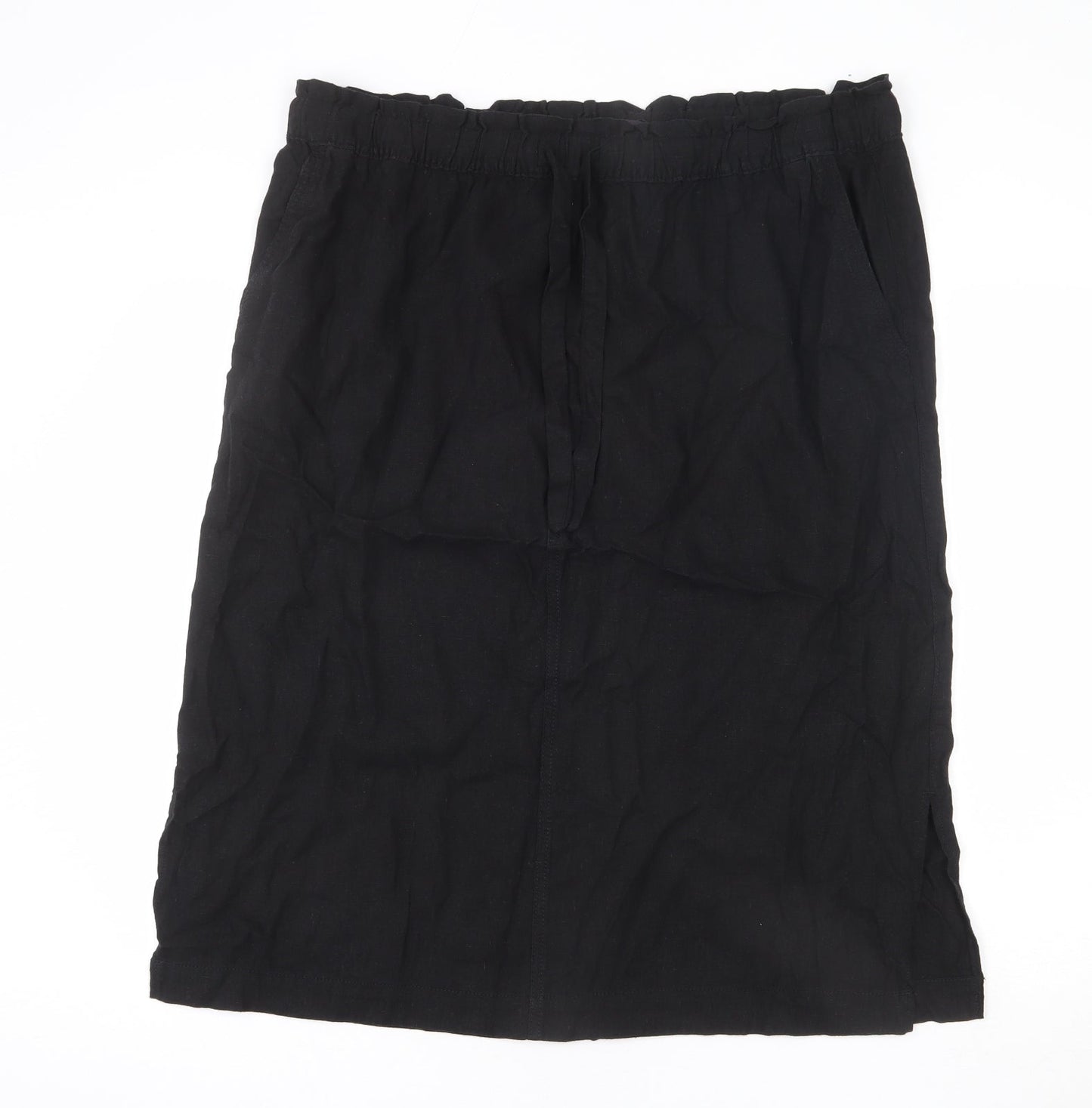 Marks and Spencer Womens Black Viscose A-Line Skirt Size 20 - Side Slits, Tie Details, Elastic Waist