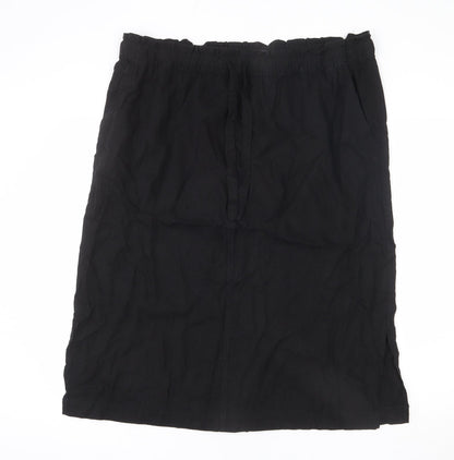 Marks and Spencer Womens Black Viscose A-Line Skirt Size 20 - Side Slits, Tie Details, Elastic Waist