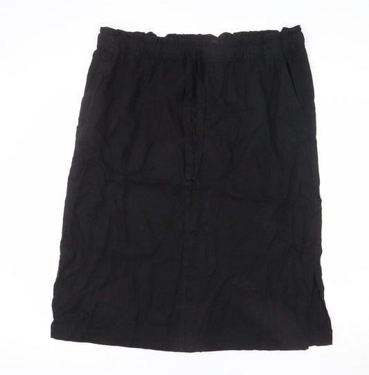 Marks and Spencer Womens Black Viscose A-Line Skirt Size 20 - Side Slits, Tie Details, Elastic Waist