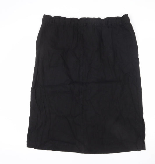 Marks and Spencer Womens Black Viscose A-Line Skirt Size 20 - Side Slits, Tie Details, Elastic Waist