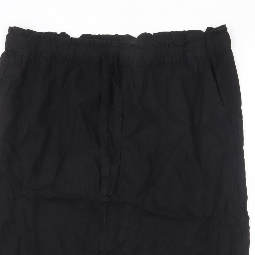 Marks and Spencer Womens Black Viscose A-Line Skirt Size 20 - Side Slits, Tie Details, Elastic Waist