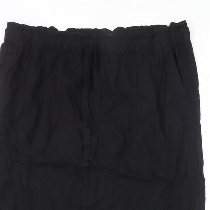 Marks and Spencer Womens Black Viscose A-Line Skirt Size 20 - Side Slits, Tie Details, Elastic Waist