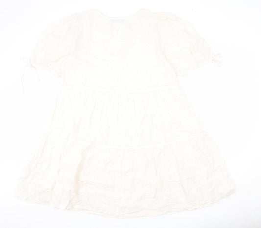 Marks and Spencer Womens Beige Geometric 100% Cotton A-Line Size 12 V-Neck Pullover - Bows