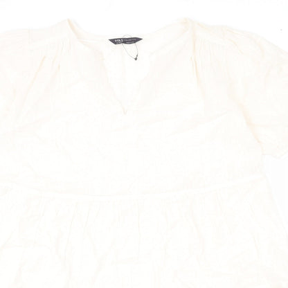 Marks and Spencer Womens Beige Geometric 100% Cotton A-Line Size 12 V-Neck Pullover - Bows