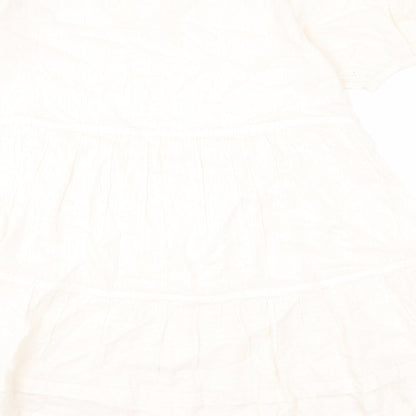 Marks and Spencer Womens Beige Geometric 100% Cotton A-Line Size 12 V-Neck Pullover - Bows