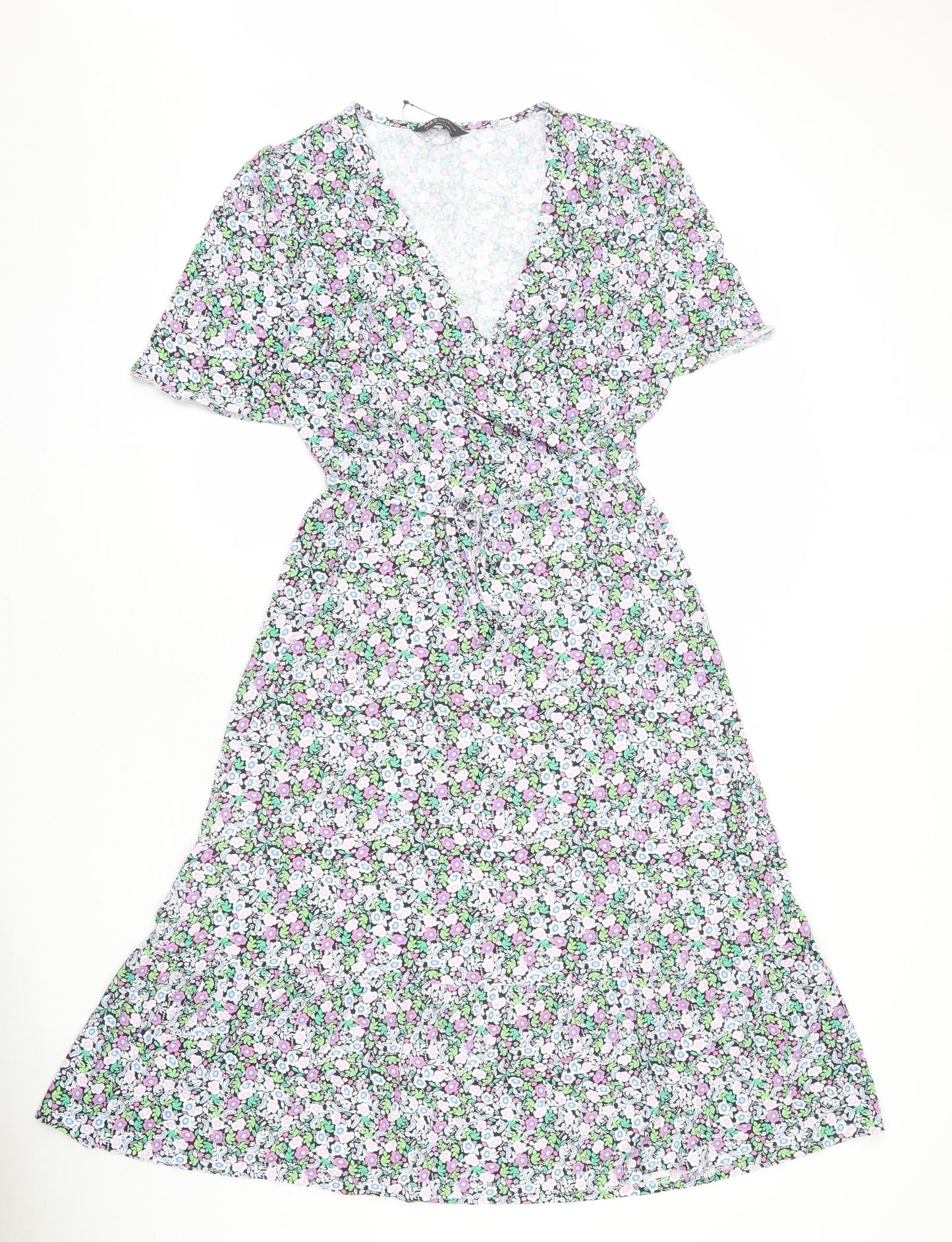 Marks and Spencer Womens Multicoloured Floral Viscose A-Line Size 8 V-Neck Pullover