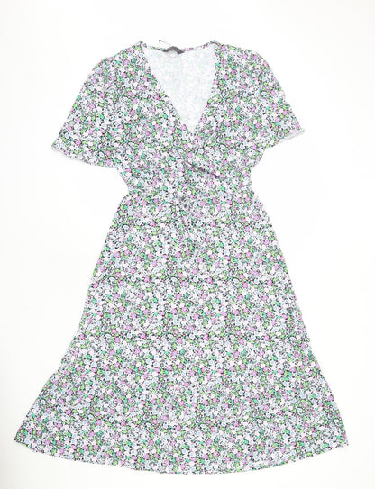 Marks and Spencer Womens Multicoloured Floral Viscose A-Line Size 8 V-Neck Pullover