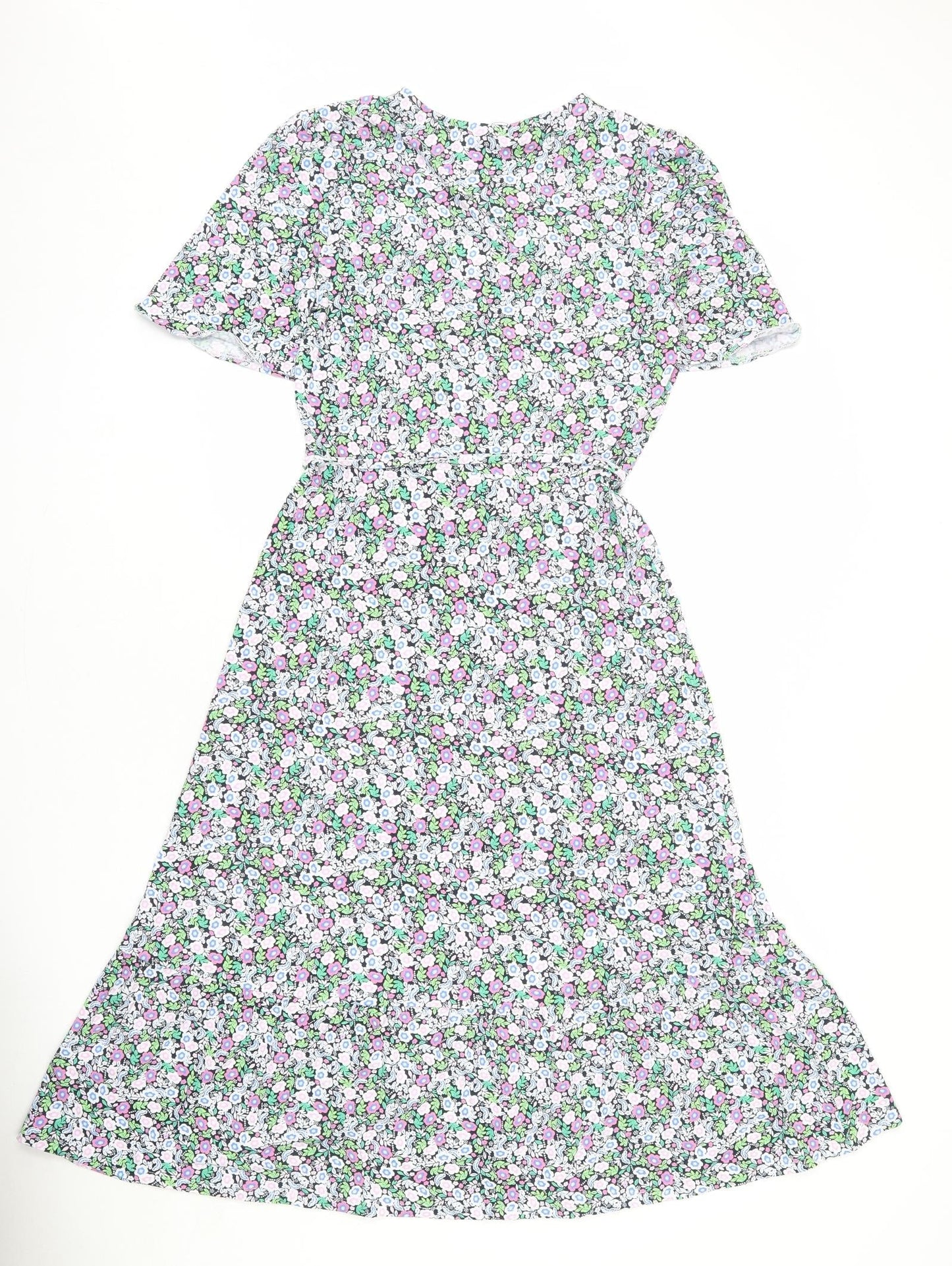 Marks and Spencer Womens Multicoloured Floral Viscose A-Line Size 8 V-Neck Pullover