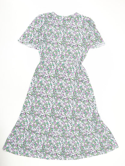 Marks and Spencer Womens Multicoloured Floral Viscose A-Line Size 8 V-Neck Pullover