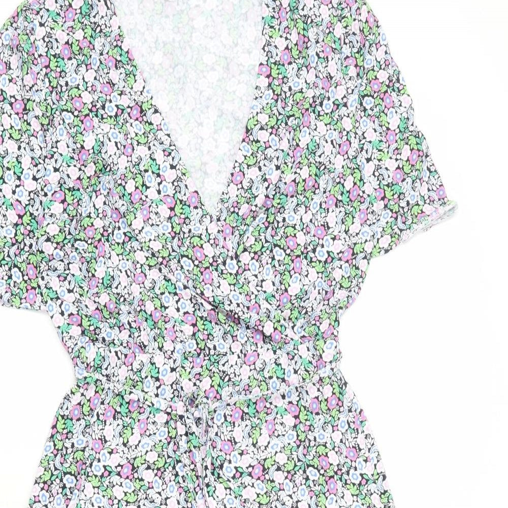 Marks and Spencer Womens Multicoloured Floral Viscose A-Line Size 8 V-Neck Pullover